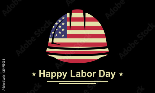 Labour Day banner. Hardhat with USA national flag concept vector icon.