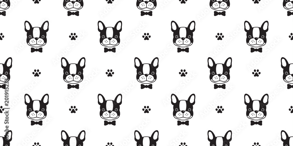 Dog seamless pattern french bulldog vector Bow tie paw isolated background wallpaper