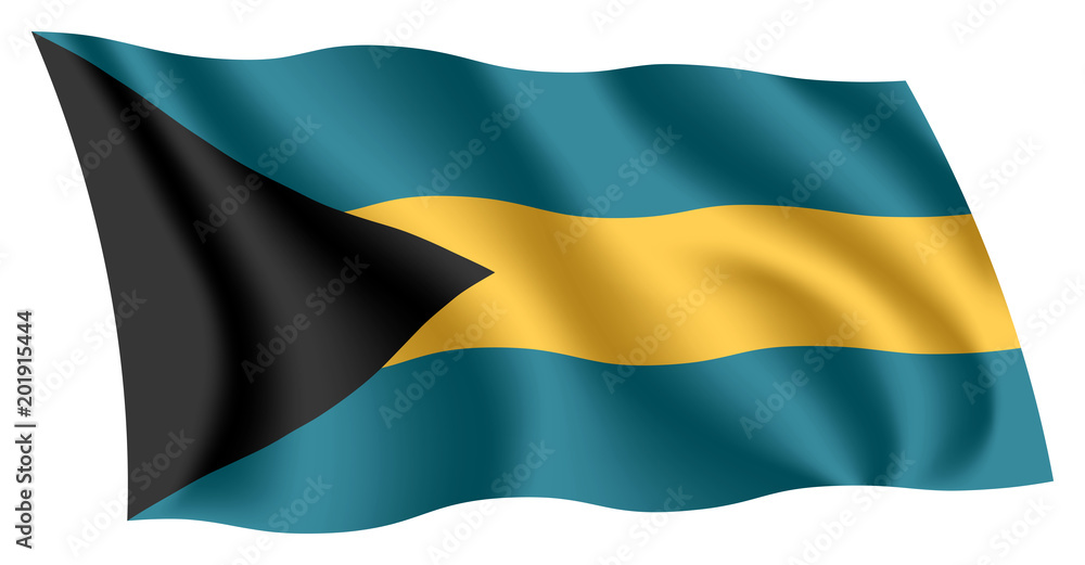 Obraz premium Bahamas flag. Isolated national flag of The Bahamas. Waving flag of the Commonwealth of The Bahamas. Fluttering textile bahamian flag.