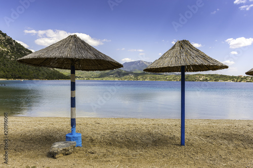 Bamboo beach umbrellas