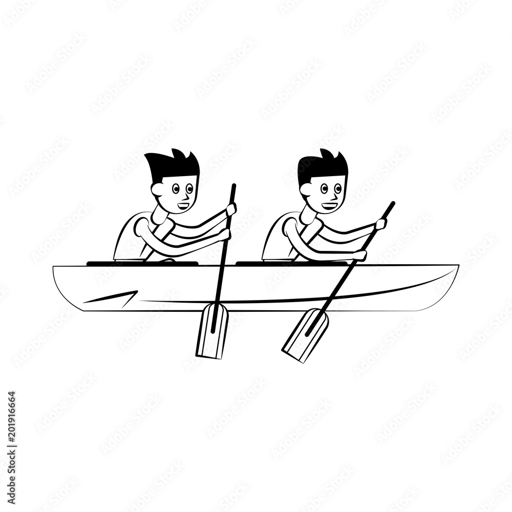 Rowing boat Water sport cartoon vector illustration graphic design