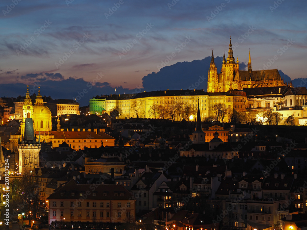 Fototapeta premium Prague is the capital of the Czech Republic. Political and cultural center of Bohemia. Its historic center was included in the Unesco World Heritage. Landscape at the castle in the night