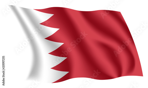 Bahrain flag. Isolated national flag of Bahrain. Waving flag of the Kingdom of Bahrain. Fluttering textile bahraini flag.