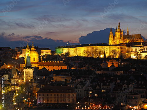 Prague is the capital of the Czech Republic. Political and cultural center of Bohemia. Its historic center was included in the Unesco World Heritage. Landscape at the castle in the night