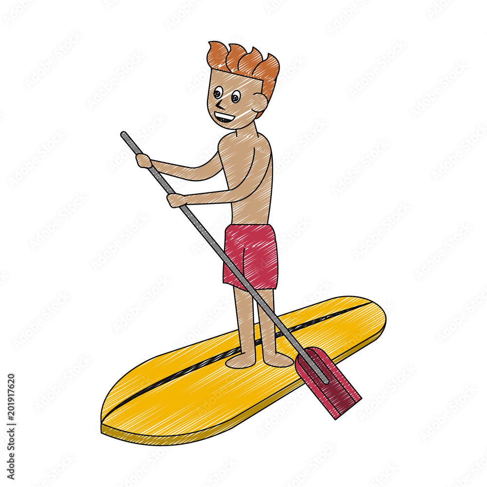Stand up Pedal board surfing Water sport cartoon vector illustration  graphic design Stock Vector | Adobe Stock