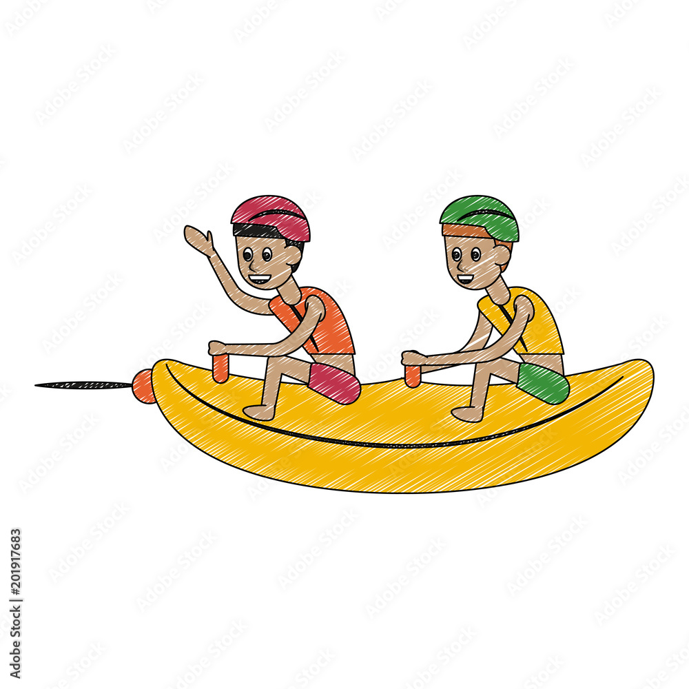 Banana boat Water sport cartoon vector illustration graphic design