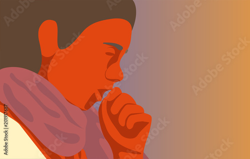 Close up Illustration of the woman coughing
