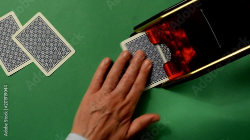 Play on the green table at baccarat - closeup
 photo