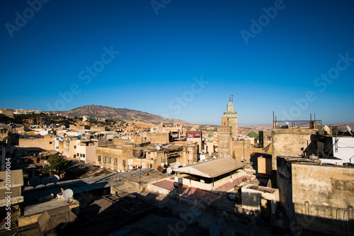 Rooftop view of old Fez medina in Morocco
