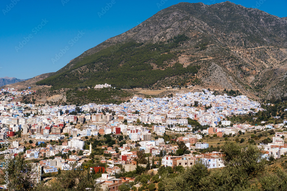 Aerial view of Chefchaouen, the Blue city, in Morocco