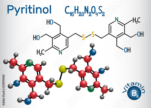 Pyritinol molecule, is a vitamin B6. Structural chemical formula and molecule model