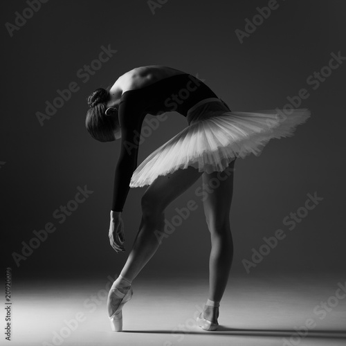 Obraz na plátně Young beautiful ballerina is posing in studio