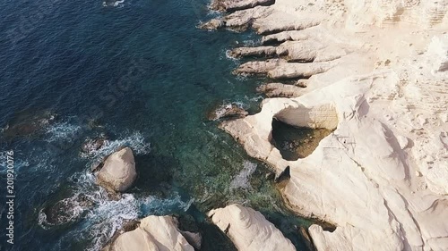 Beautiful sea aerial view, drone shot along the coast of Cyprus