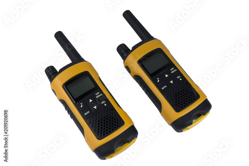 Walkie Talkies radio set on the white background. Concept of Wireless Communications