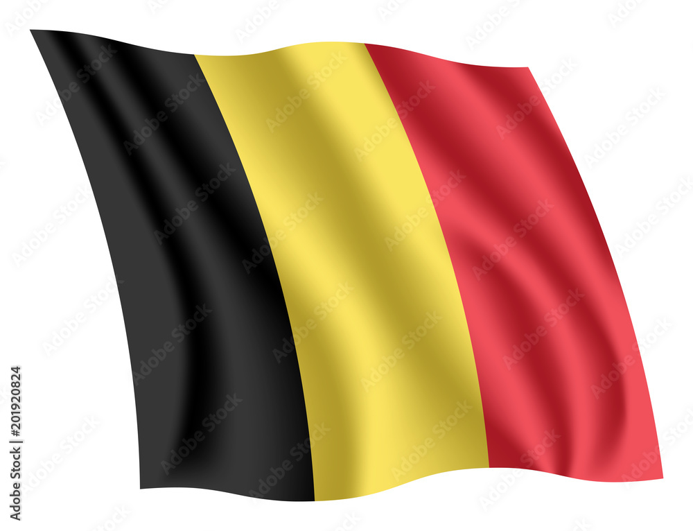 Belgium flag. Isolated national flag of Belgium. Waving flag of the Kingdom of Belgium. Fluttering textile belgian flag. Belgium flag. Isolated national flag of Belgium. Waving flag of the Kingdom of Belgium. Fluttering textile belgian flag.