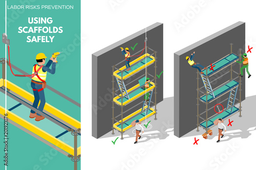 Fotografie, Obraz Labor risks prevention about using scaffolds safely
