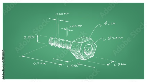 Dimension of Nut and Screw on Blueprint