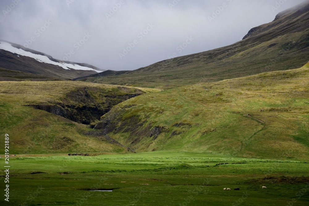 Icelandic scenery - mountains and clouds on the peninsula Vatnsnes