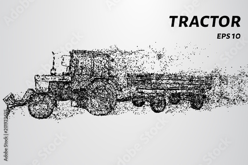 Fototapeta Naklejka Na Ścianę i Meble -  Tractor with trailer rides. The tractor consists of circles and dots. Vector illustration.