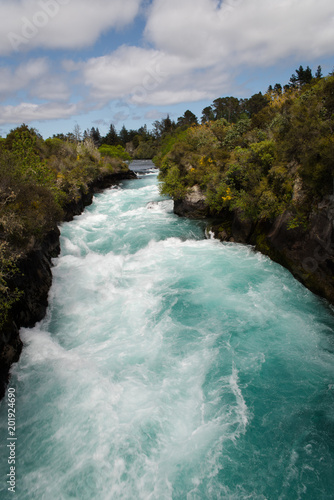 The river running into Huka Falls on the North Island of New Zealand. 
