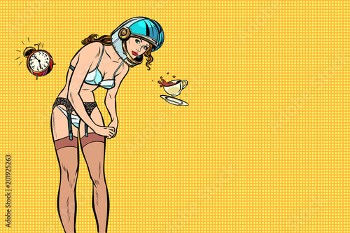 sexy beautiful female astronaut in lingerie