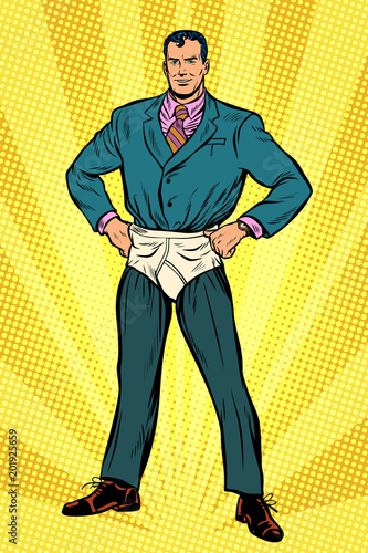 superhero businessman in funny pants diapers