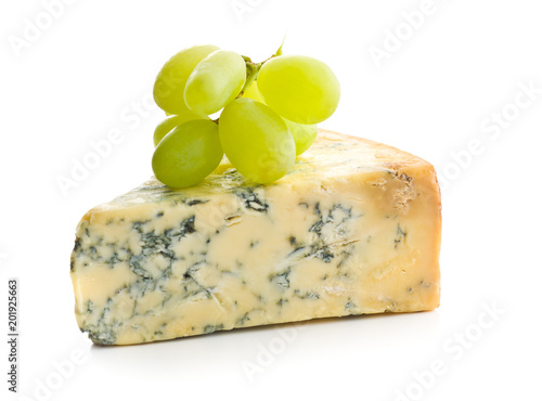 Tasty blue cheese and grapes.