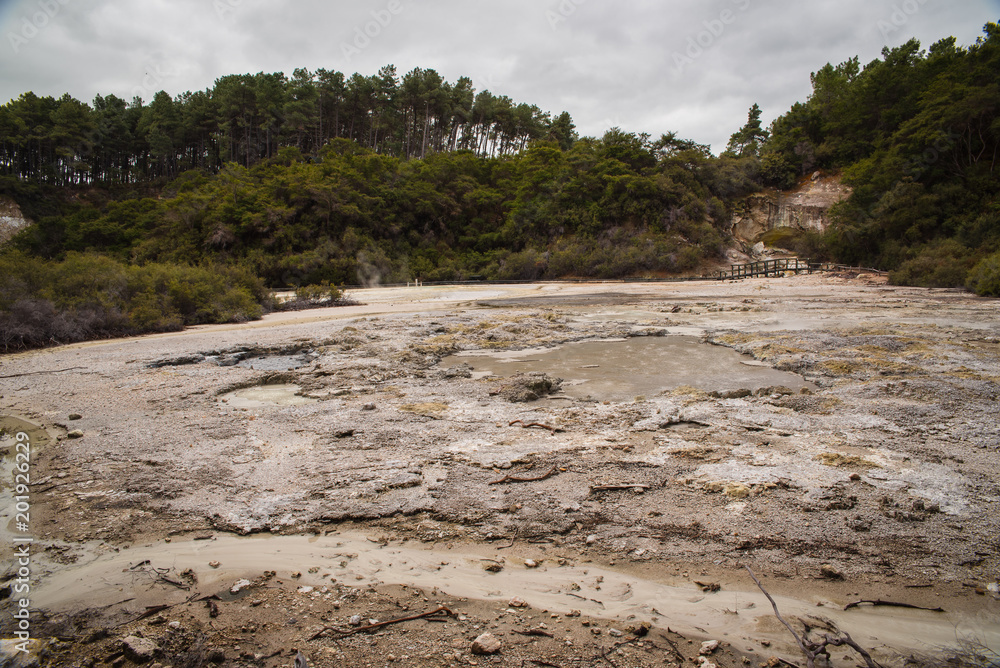 Landscape view at the Waiotapu Geothermal Wonderland in New Zealand near Rotorua. Landscape view at the Waiotapu Geothermal Wonderland in New Zealand near Rotorua.