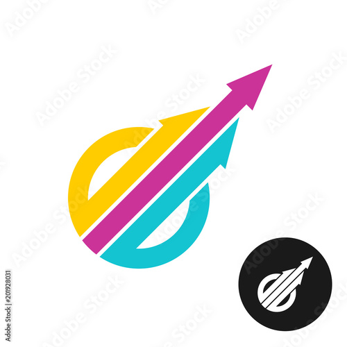 Three color arrows up from the circle logo.