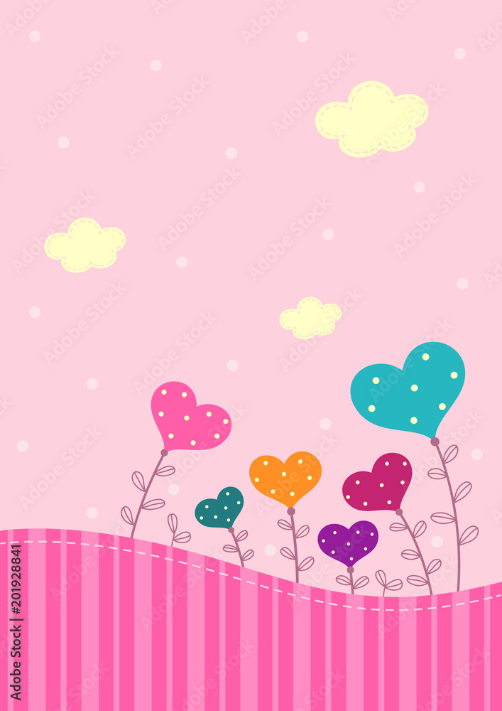 Floral hearts pink background