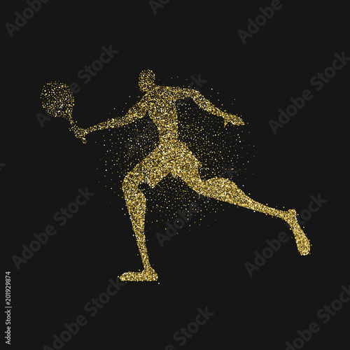 Tennis player silhouette gold glitter splash art