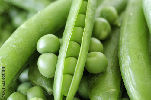 Fresh Green Peas Macro - organic food from the garden.