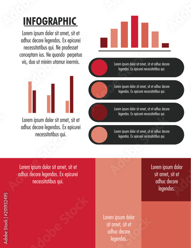 Infographic with statistics design on red and white colors vector illustration graphic