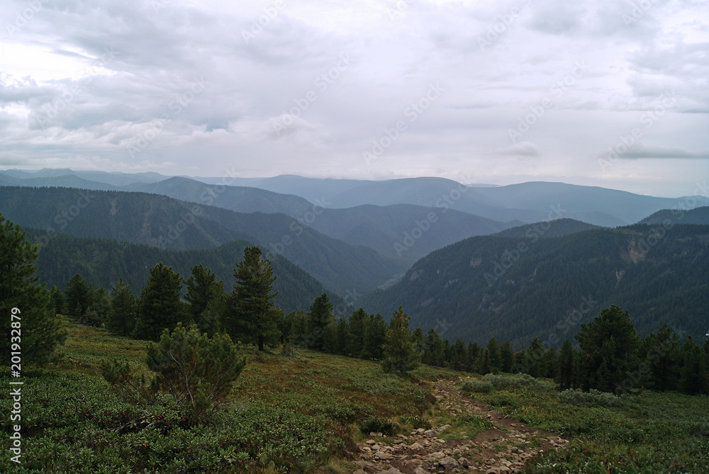 Fototapeta premium mountain path on the slope of the Baikal ridge in cloudy weather