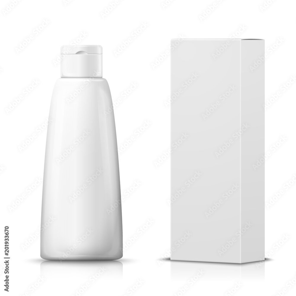 Vector 3d realistic shampoo bottle with paper box Vector 3d realistic shampoo bottle with paper box