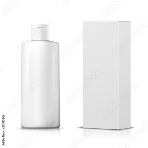 Vector 3d realistic shampoo bottle with paper box