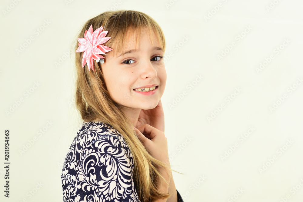 Little girl with long hair. little girl isolated on white background, copy space Little girl with long hair. little girl isolated on white background, copy space