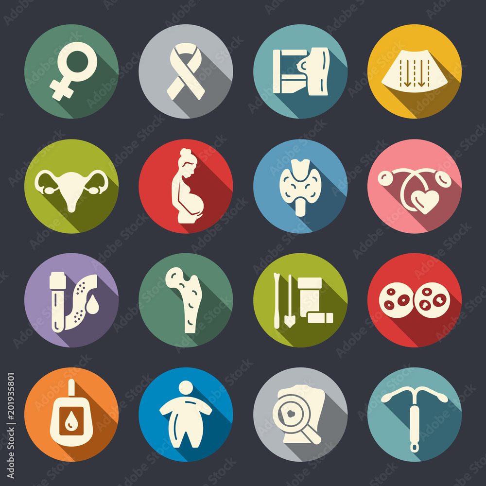 Woman's health checkup flat icons