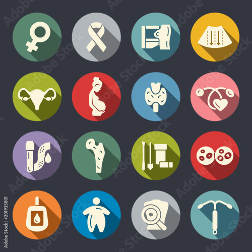 Woman's health checkup flat icons