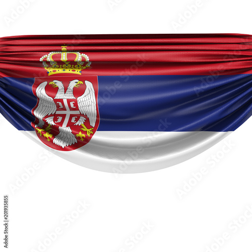 Serbia national flag hanging fabric banner. 3D Rendering
