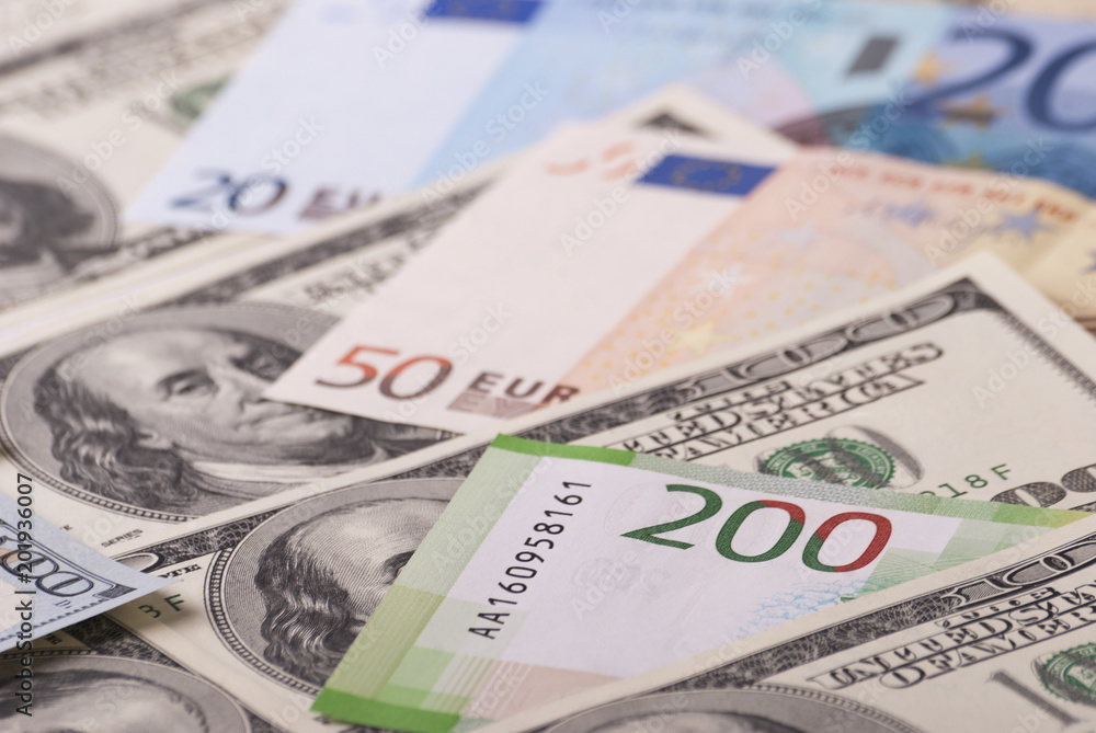 Dollar, euro, ruble banknotes