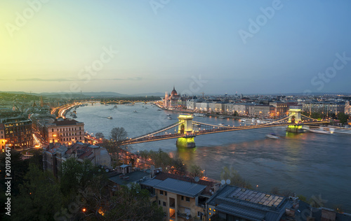 View of Budapest and the Danube river from Gellert hill