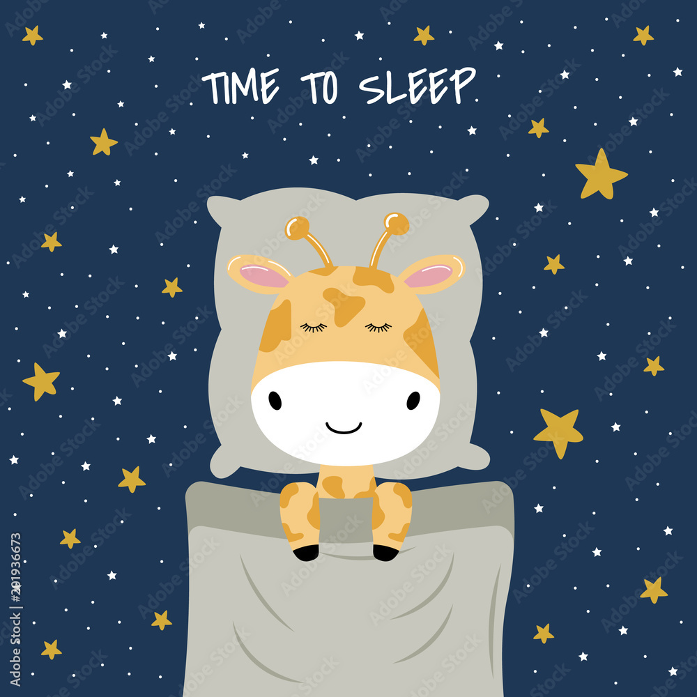 Fototapeta premium Cute funny sleeping giraffe.