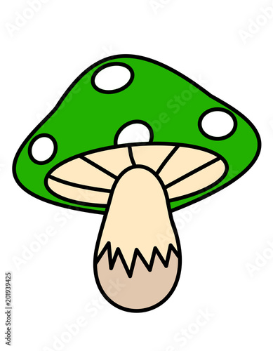 キノコ(緑、白線)
