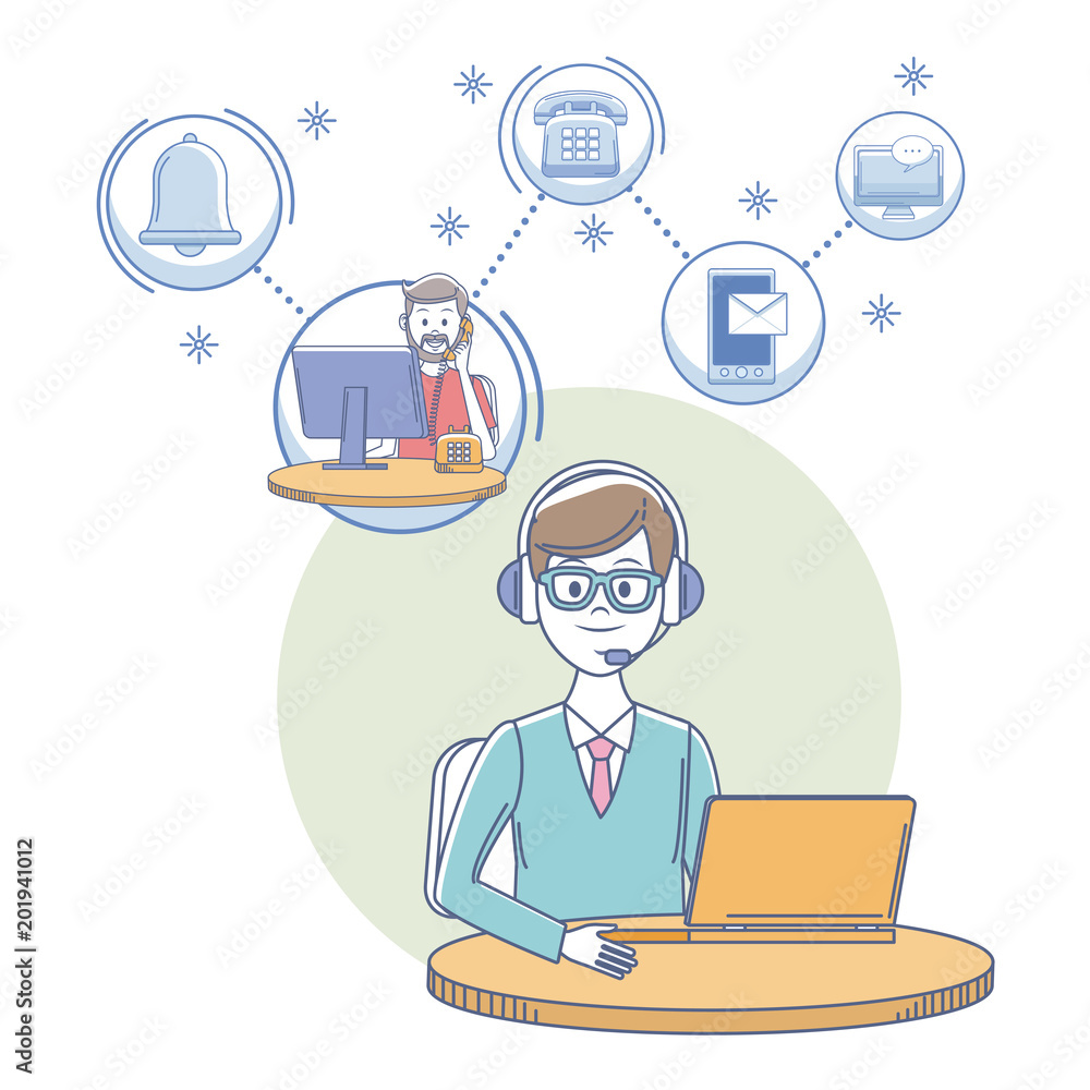 Call center man agent at office vector illustration graphic Call center man agent at office vector illustration graphic