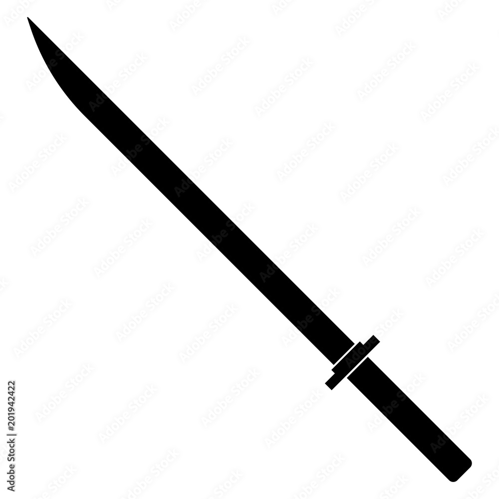 Simple, black katana (shorter blade) silhouette illustration. Isolated on  white Stock Vector