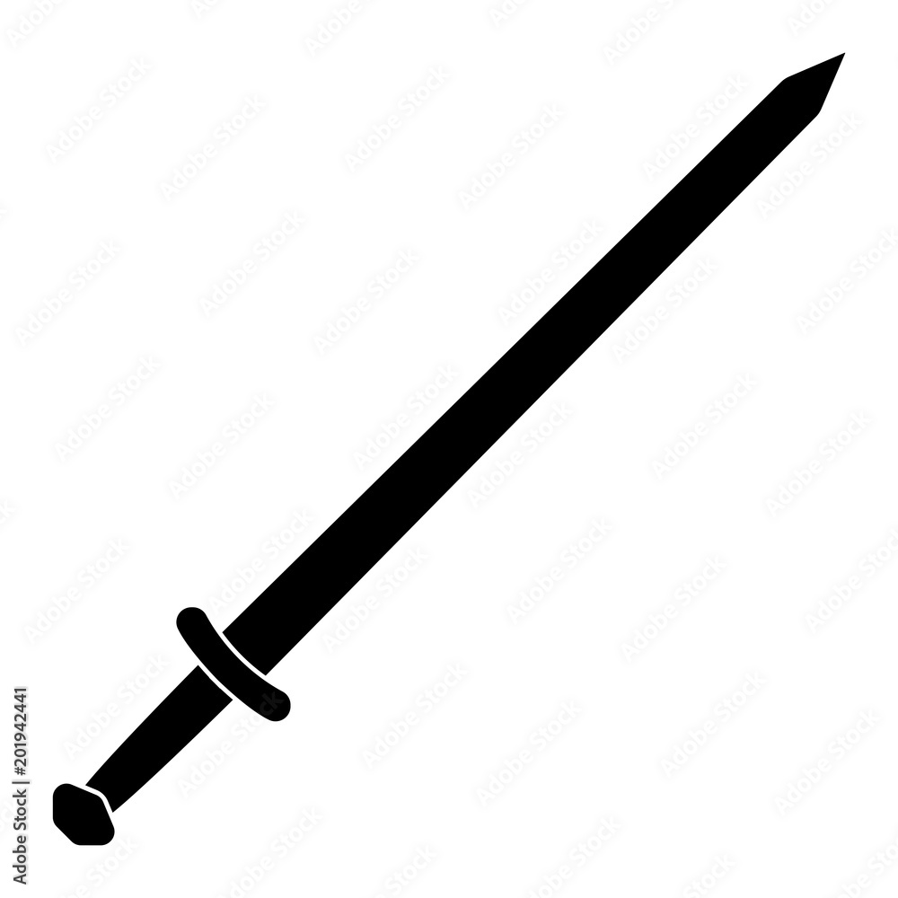 Simple sword silhouette (black) illustration. Isolated on white
