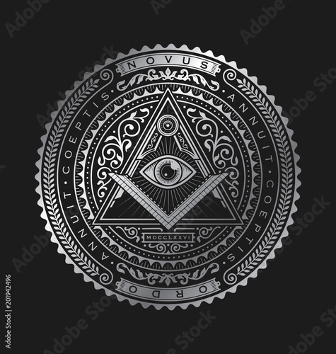 Картината върху платно All Seeing Eye Emblem Badge Vector Logo Metallic