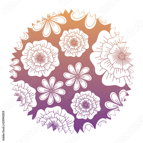 circular frame with floral background  colorful design. vector illustration