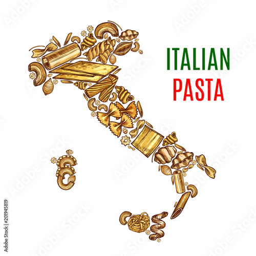Vector Italian map pasta sketch poster